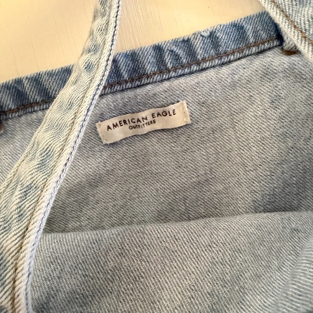 American Eagle Light Wash Denim Tote Bag Keep Smiling Smiley Face Graphic Blue